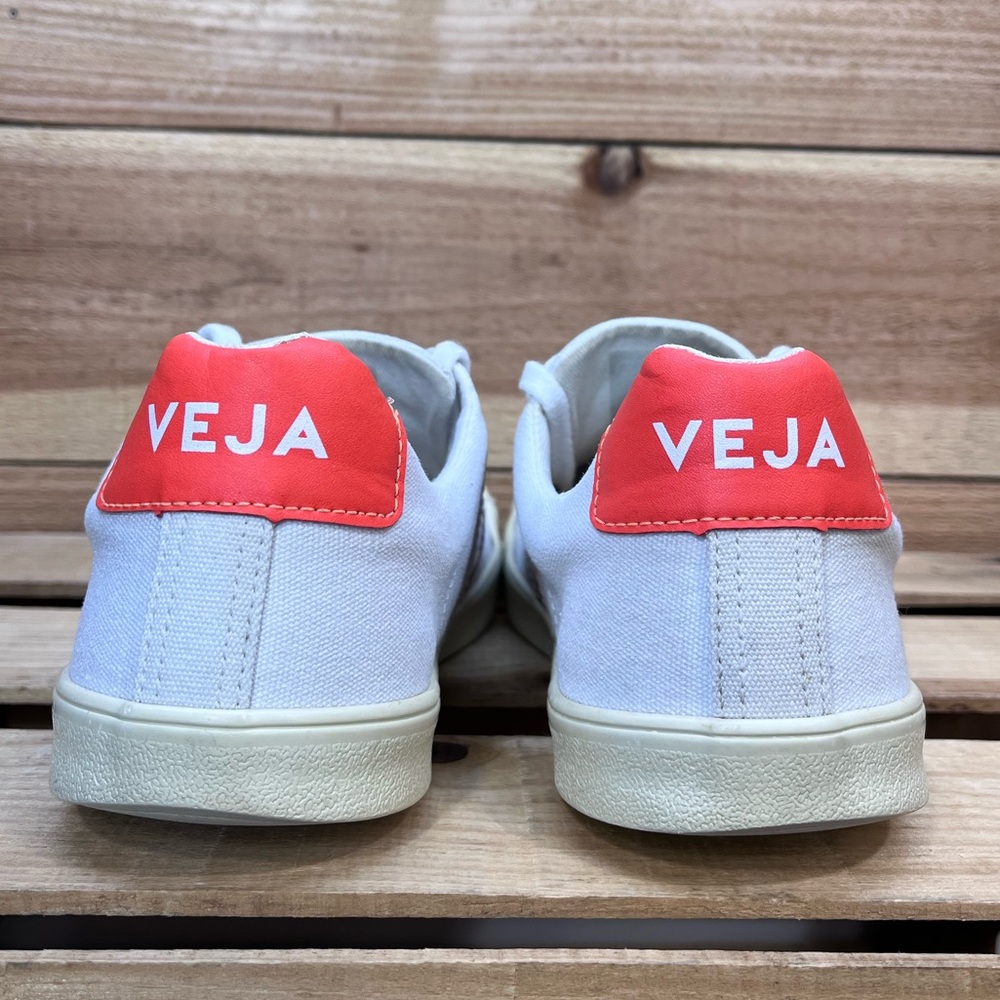 Veja White Sneakers with Pink Accent and Coral Heel - Picture 10 of 15